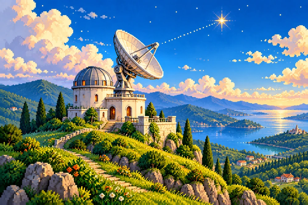 Observatório em uma colina, representando inteligência e conexão